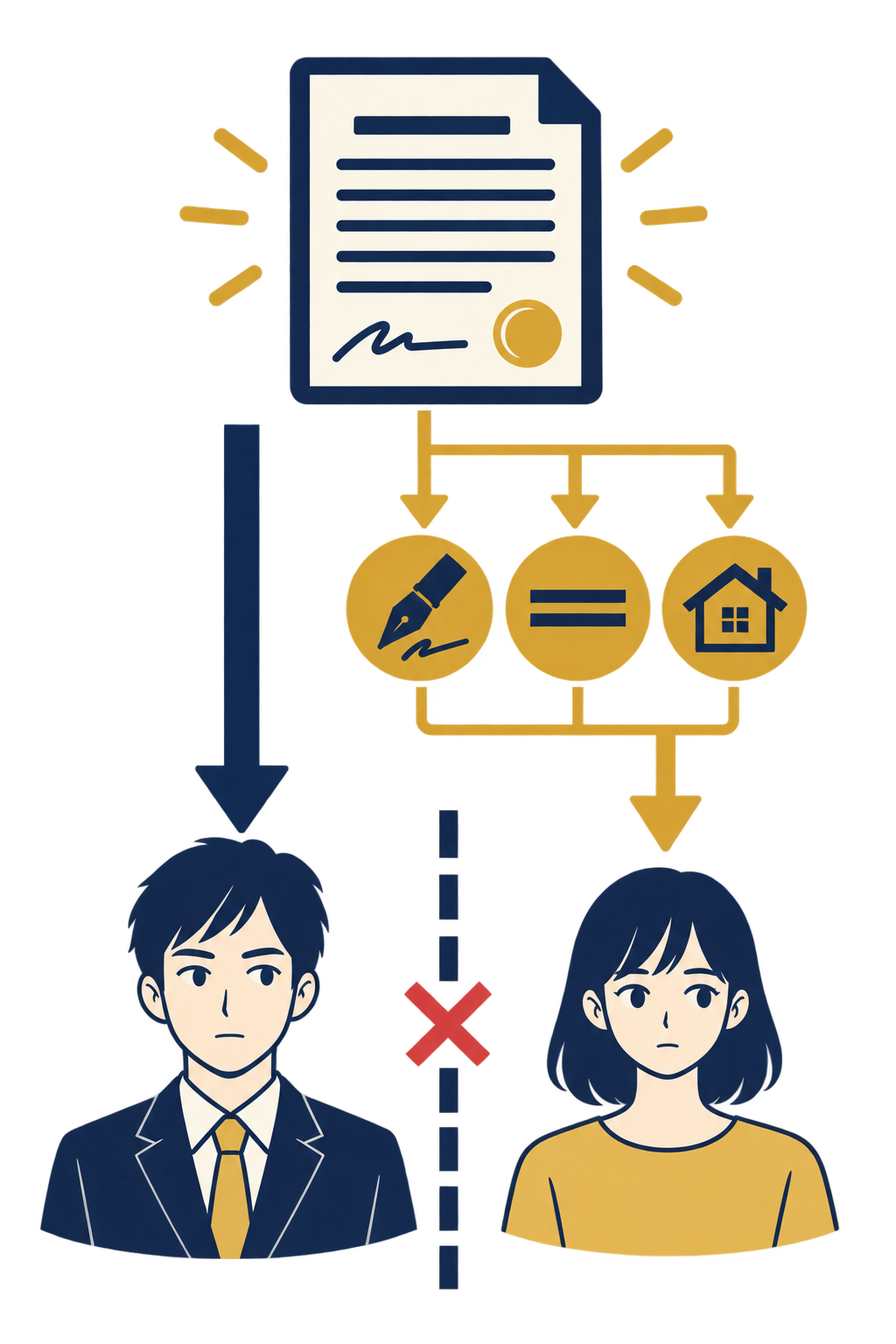 結婚前の借金における本人の返済義務と配偶者に責任が及ぶ例外的な3場面の関係を示した概念図