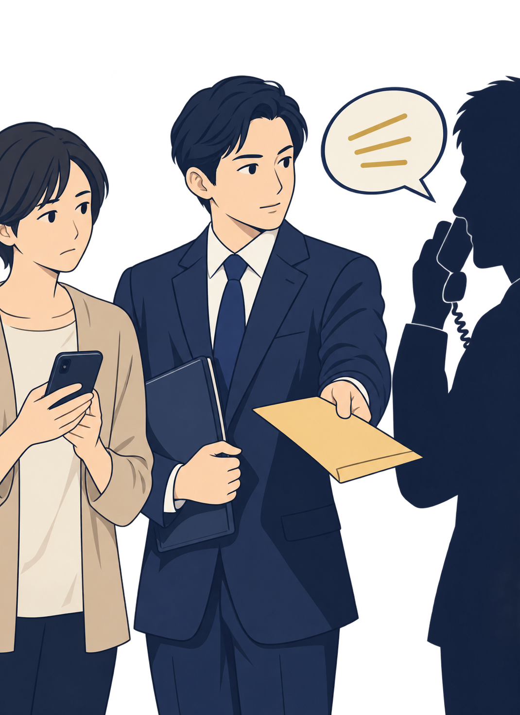 弁護士・司法書士が読者と闇金業者の間に入り、業者への通知と連絡窓口を専門家が引き受ける様子を示す図。