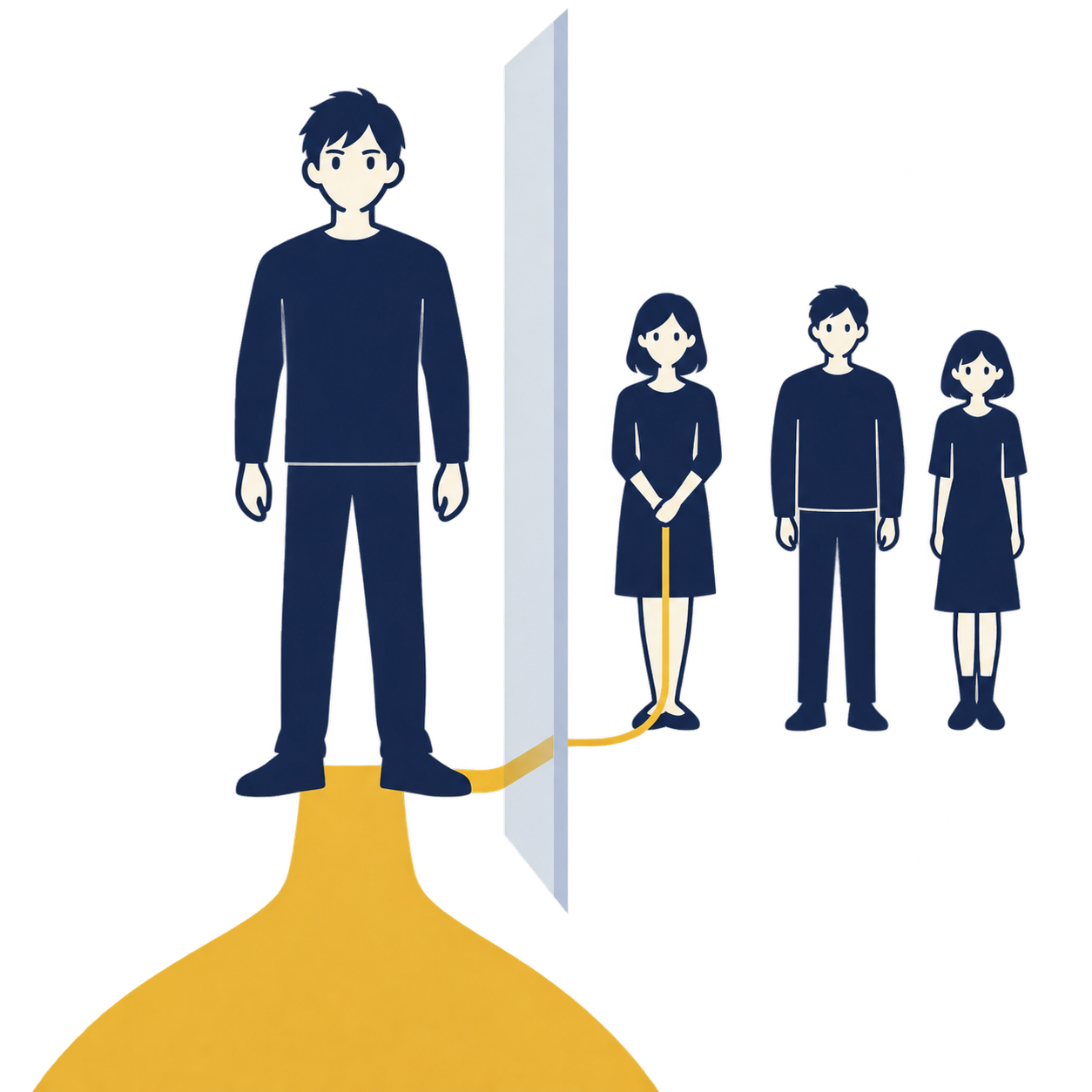 自己破産の影響が本人の範囲にとどまり、保証人になっている家族にだけ請求が及ぶ範囲を示した図