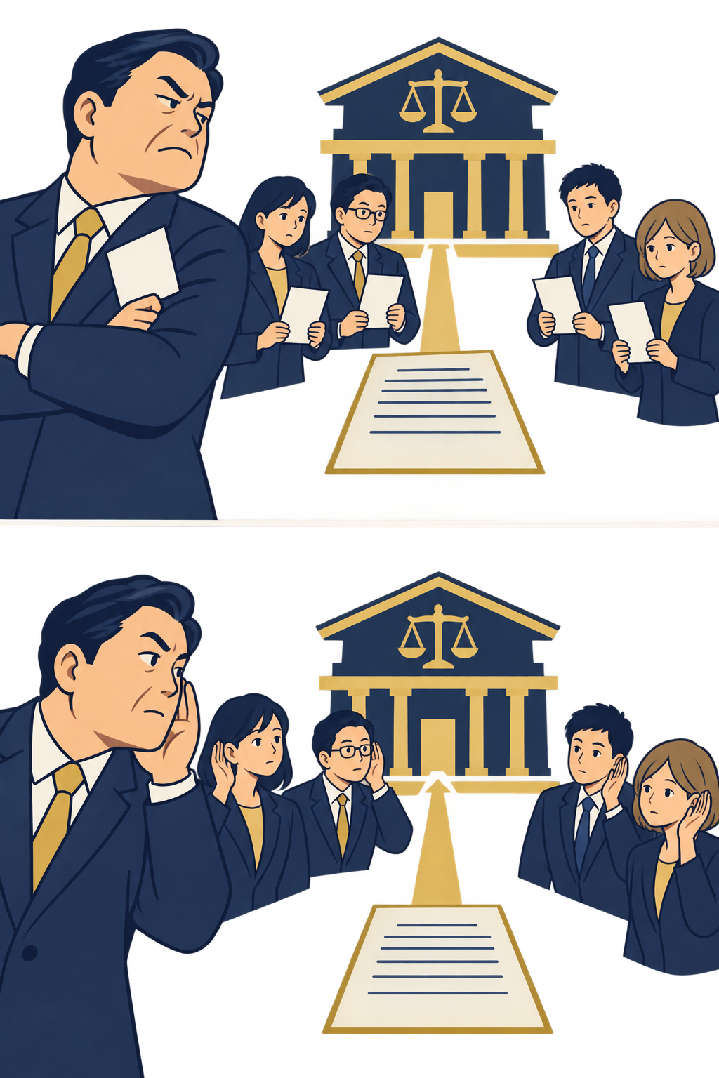 小規模個人再生と給与所得者等再生の違いのイメージ図。小規模個人再生では債権者が再生計画案に書面で賛否を返し、反対が一定の基準に達すると認可されない。給与所得者等再生では債権者の意見を聞くだけで同意は不要。