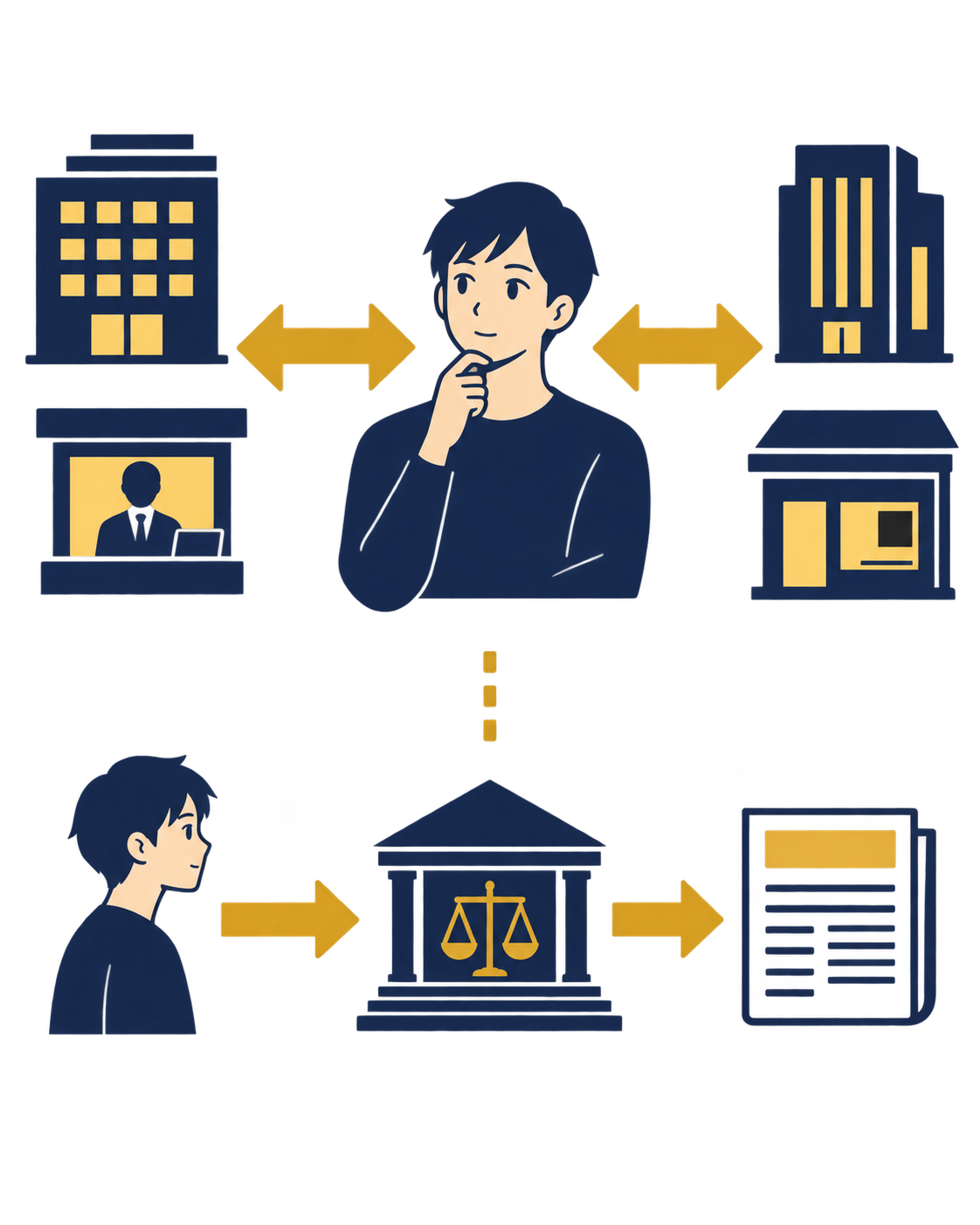 任意整理は本人と債権者が直接交渉する経路で裁判所を通らず官報に接続しない。自己破産や個人再生は裁判所の決定を経て官報公告につながる。